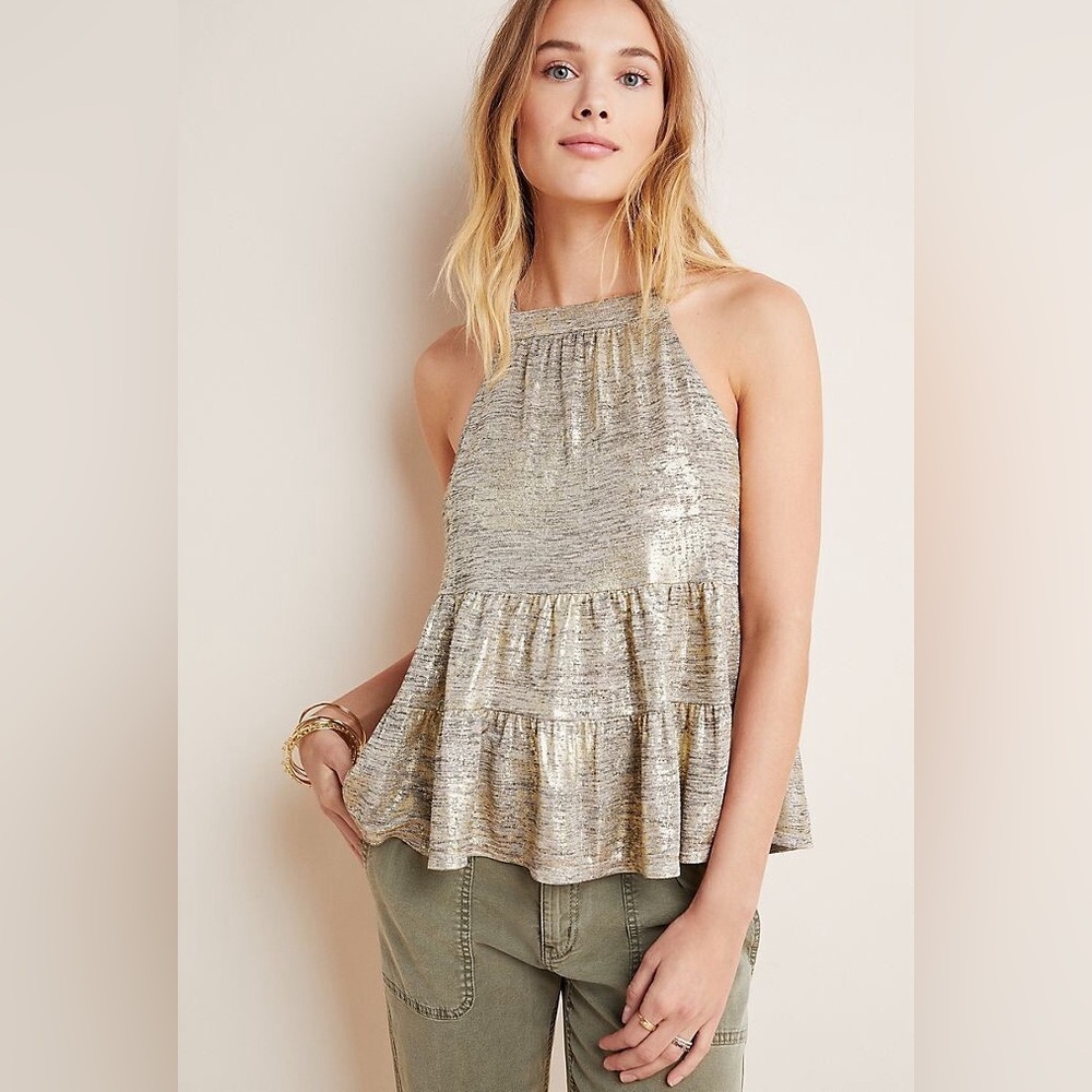Sunday In Brooklyn (Anthropologie) - Gold Becca Tiered Babydoll Tank Top